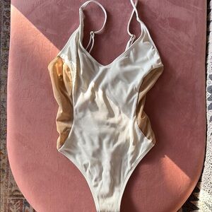 L Space Cream and Tan One-Piece Swimsuit Bitsy cut